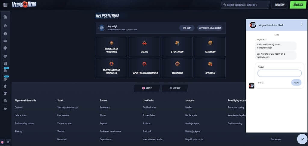 VegasHero Casino Neem contact met ons op